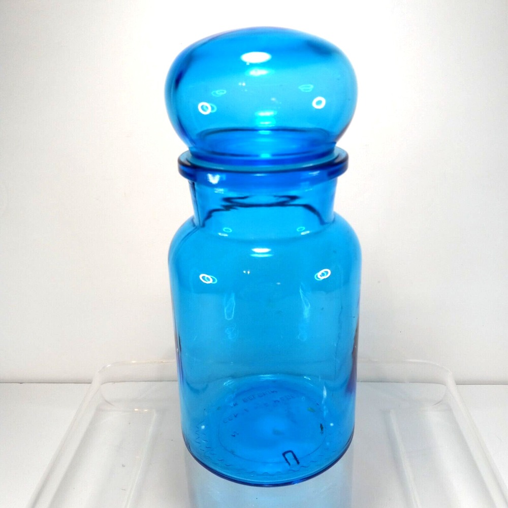 Blue Glass Bubble Top Apothecary Storage Jar Belgium 8.75 inch